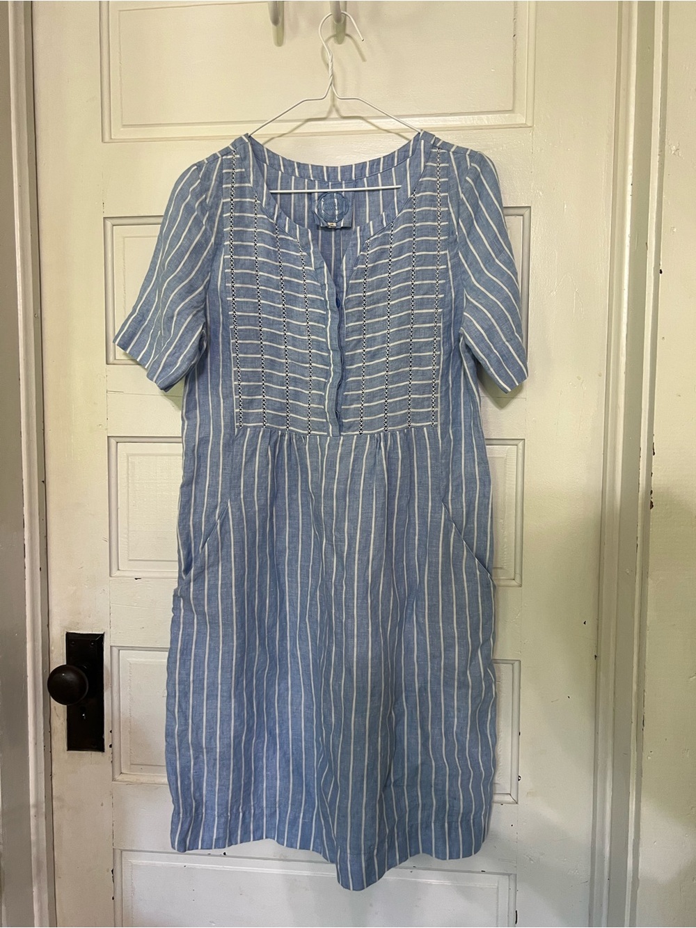 ZYGA Lin’n Laundry blue and white striped linen dress